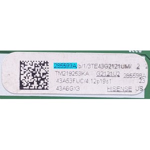 MAIN FUENTE PARA SMART TV HISENSE 4k UHD / NUMERO DE PARTE 285599 / RSAG7.820.10879/ROH / 285598 / 3TE43G2121UM / 43A53FUC / PANEL HD425Y1U71-TCL2\S0\GM\ROH / DISPLAY HV430QUB-F70 / MODELO 43A6GX3 43A53FUC	